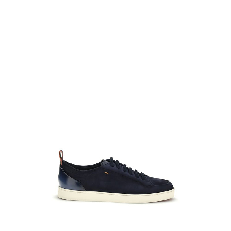 Santoni Montecarlo Blue Calf Leather Low Top Sneakers