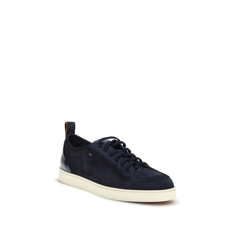 Santoni Montecarlo Blue Calf Leather Low Top Sneakers
