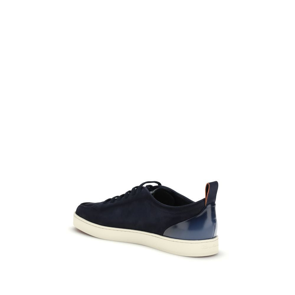 Santoni Blue Calf Leather Bos Taurus Low Top Sneakers