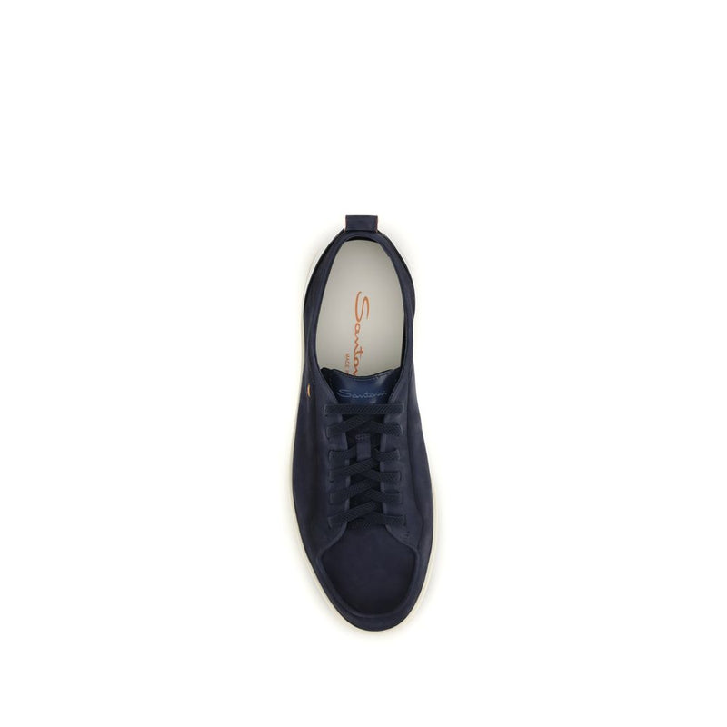 Santoni Montecarlo Blue Calf Leather Low Top Sneakers