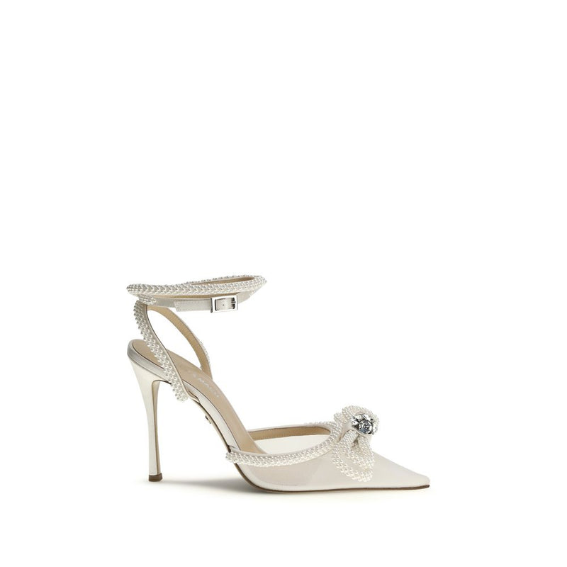 MACH & MACH White Silk Pumps with Crystal Embellishments