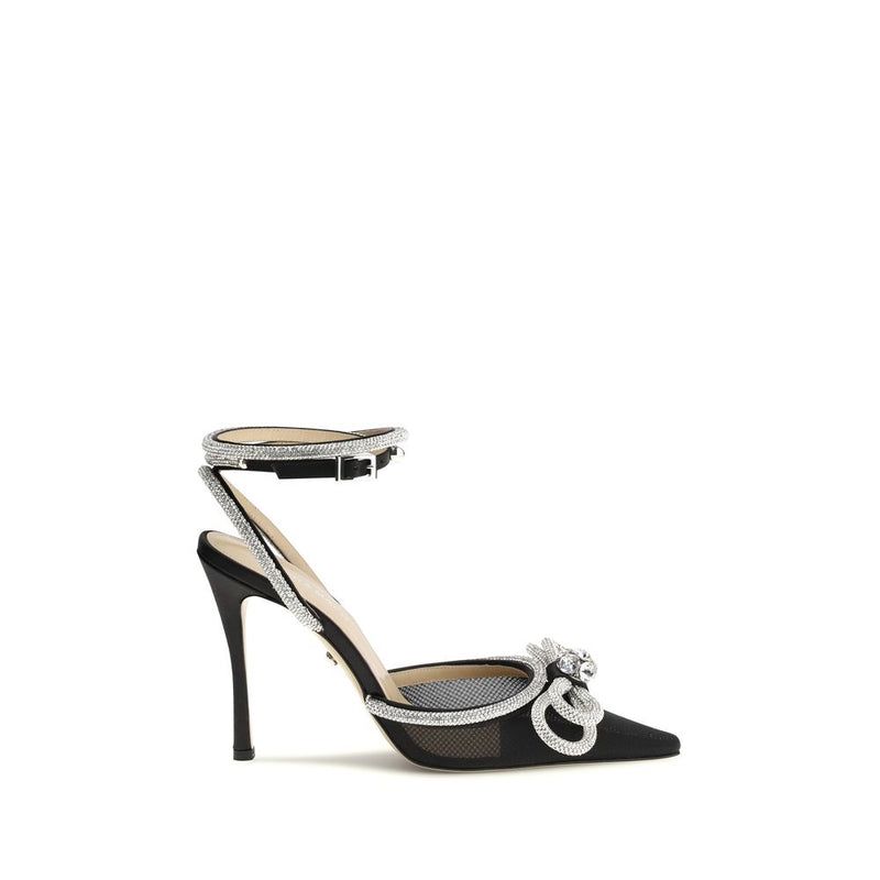MACH & MACH Black Silk Pumps with Crystal Bow Details