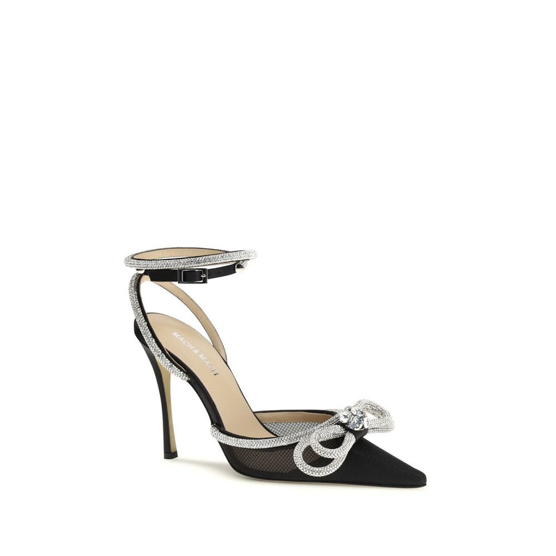 MACH & MACH Black Silk Pumps with Crystal Bow Details