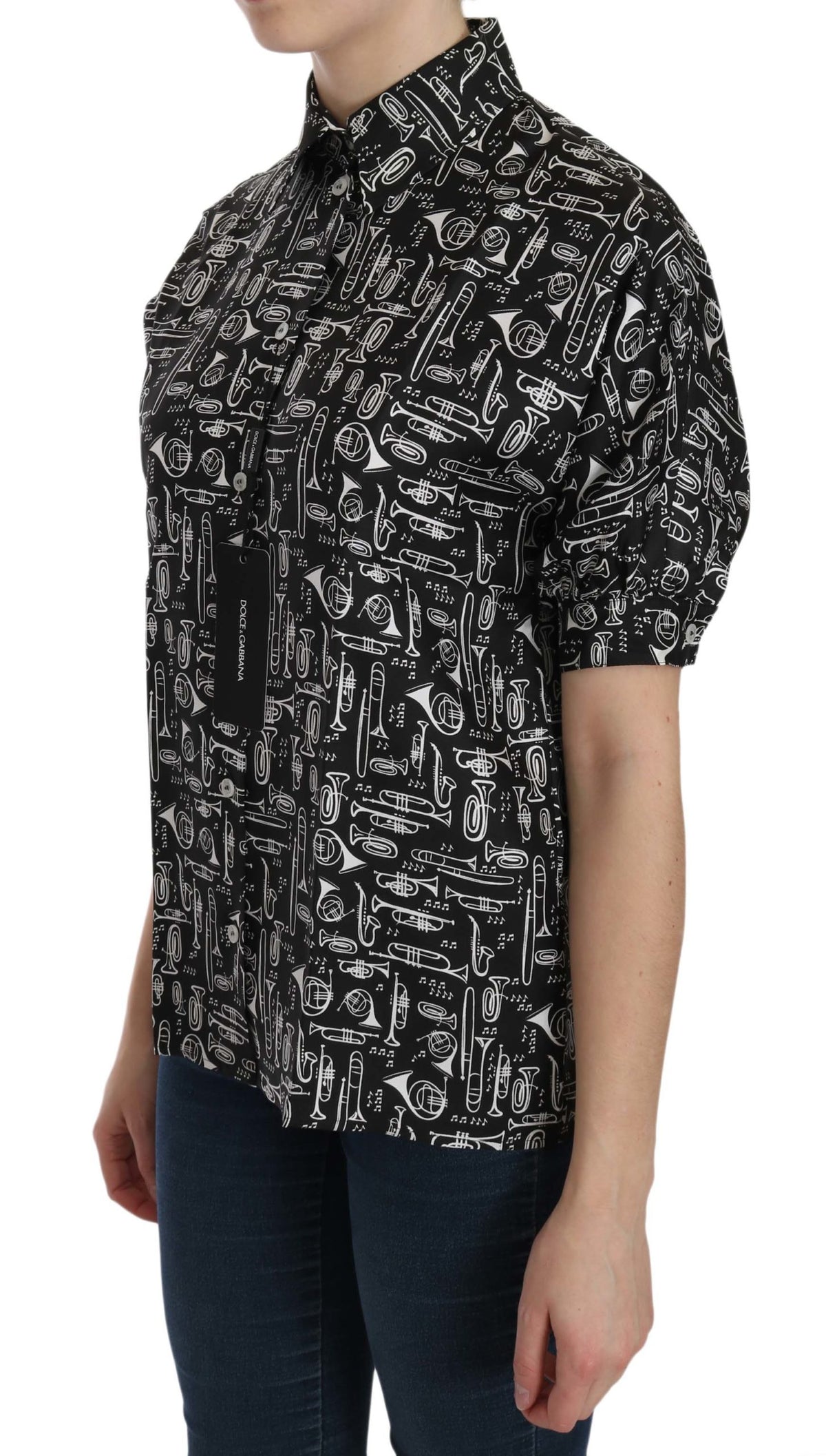 Chemise-blouse noire à col musical de Dolce &amp; Gabbana