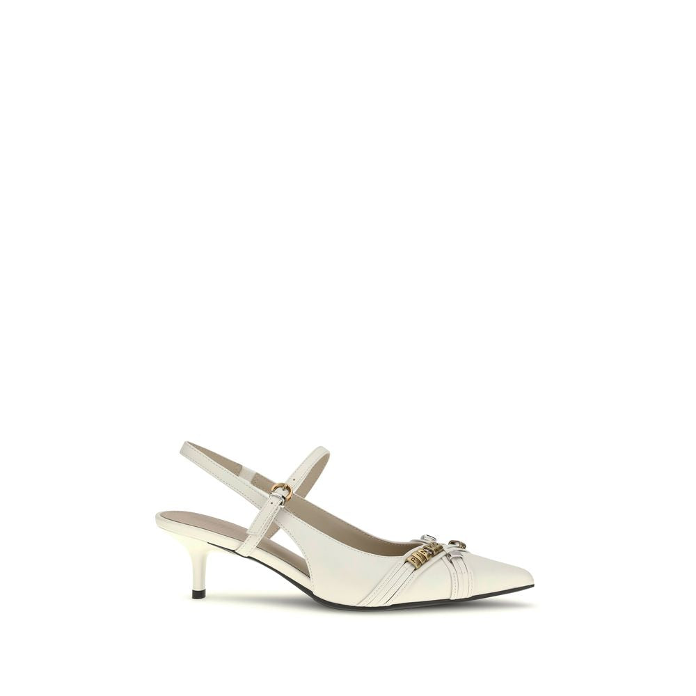 PINKO Gloria 18 White Calf Leather Mid Heel Pumps