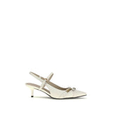 PINKO Gloria 18 White Calf Leather Mid Heel Pumps