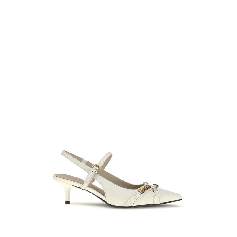 PINKO White Calf Leather Gloria 18 Mid Heel Pumps