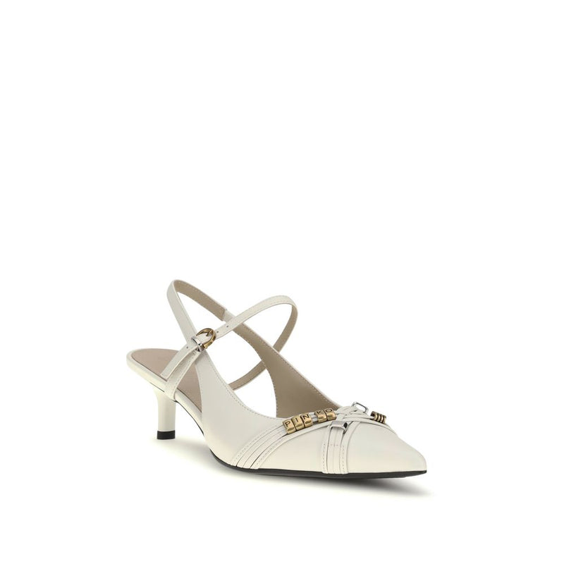 PINKO White Calf Leather Gloria 18 Mid Heel Pumps