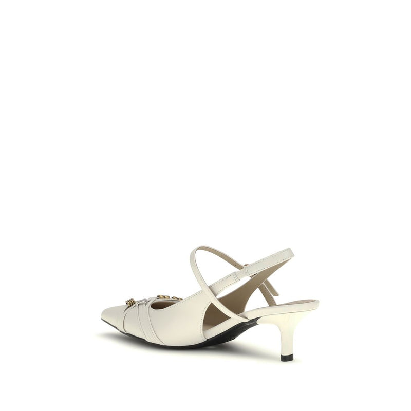 PINKO White Calf Leather Gloria 18 Mid Heel Pumps