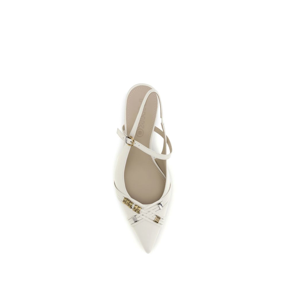 PINKO Gloria 18 White Calf Leather Mid Heel Pumps