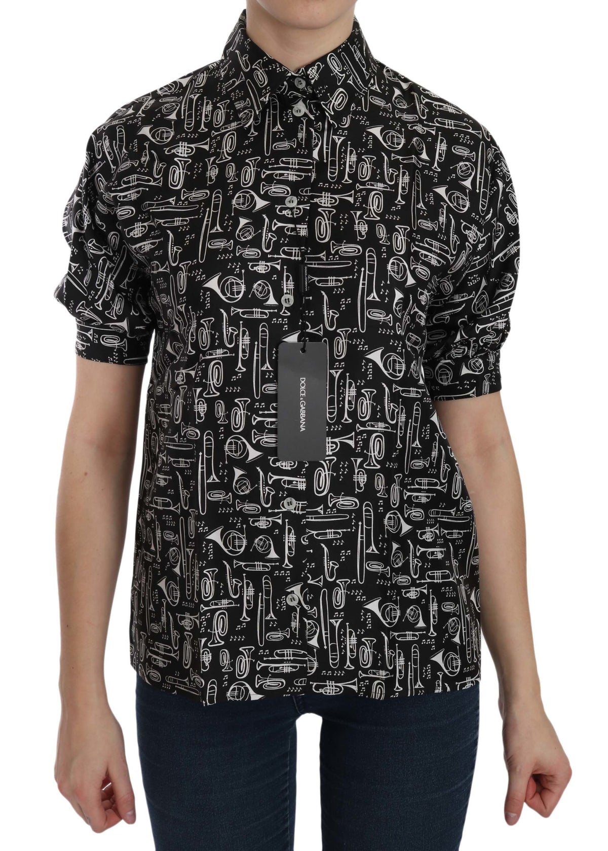 Chemise-blouse noire à col musical de Dolce &amp; Gabbana