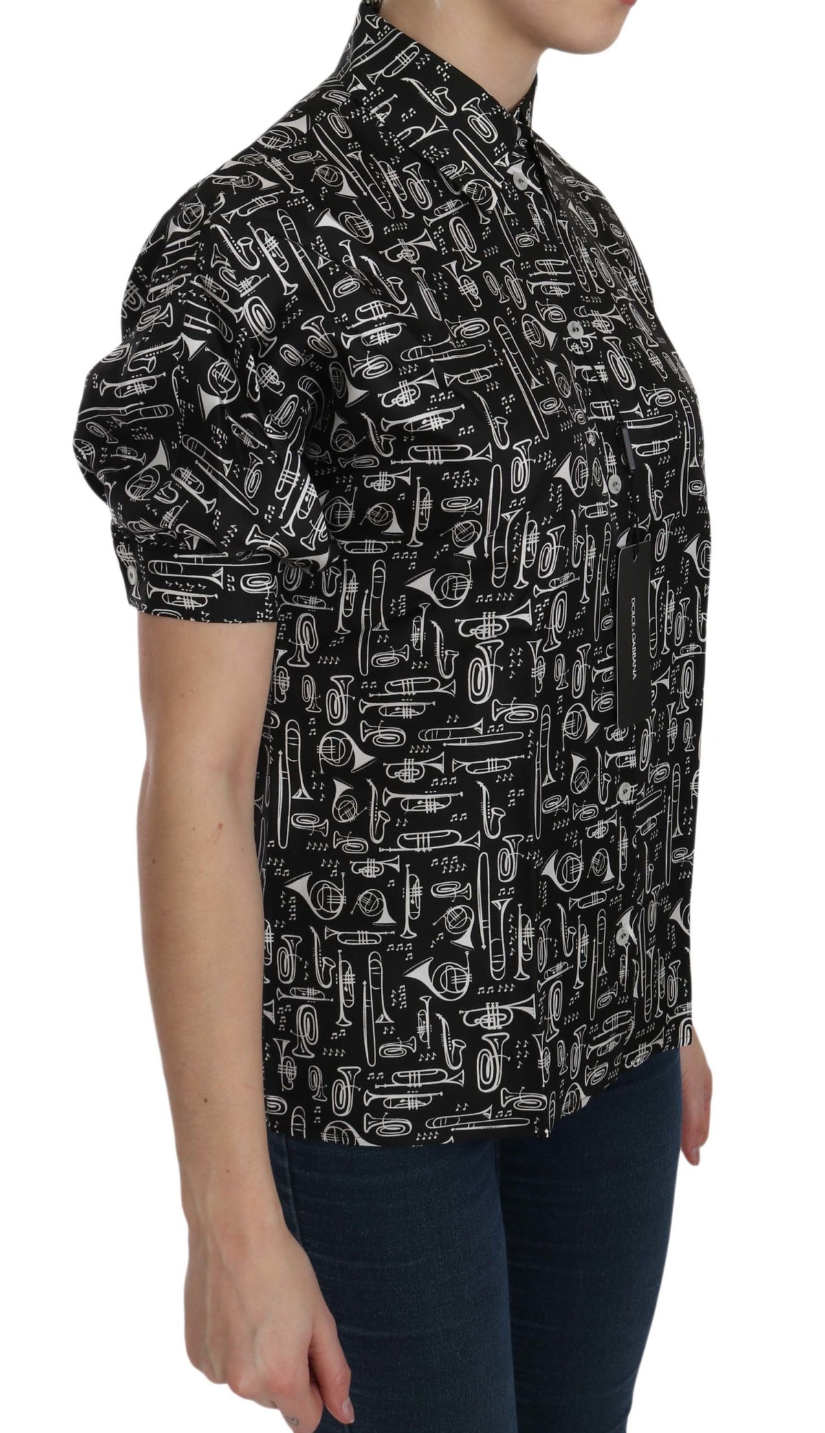 Chemise-blouse noire à col musical de Dolce &amp; Gabbana