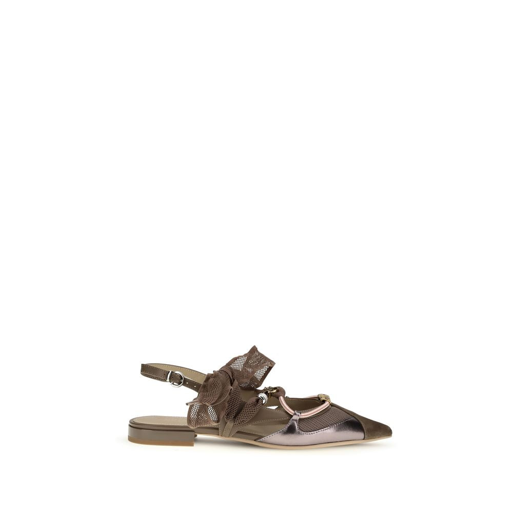 PINKO Gianira Brown Calf Leather Ballet Flats