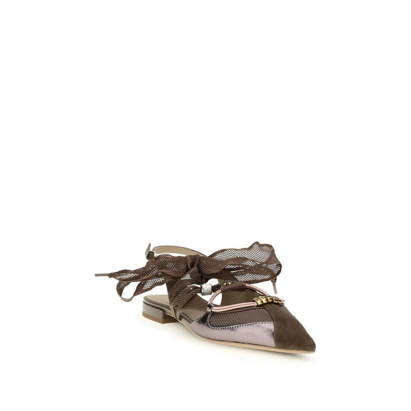 PINKO Gianira Brown Calf Leather Ballet Flats