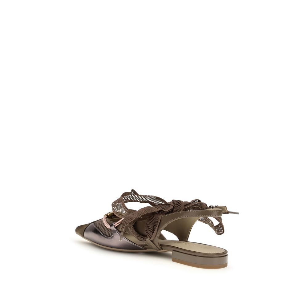 PINKO Gianira Brown Calf Leather Ballet Flats