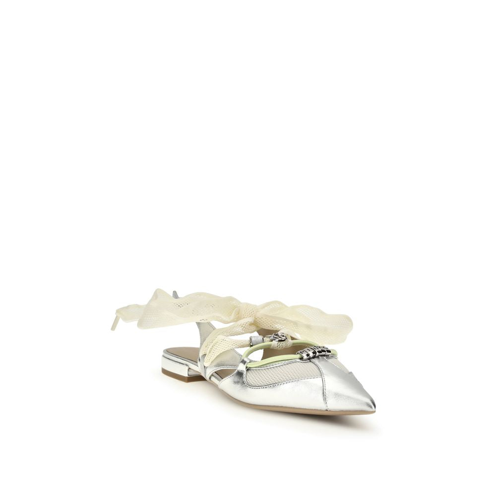 PINKO Gianira Silver Calf Leather Ballet Flats for Women