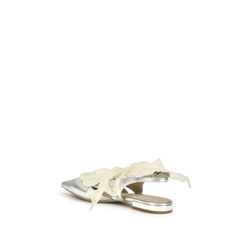 PINKO Gianira Silver Calf Leather Ballet Flats for Women