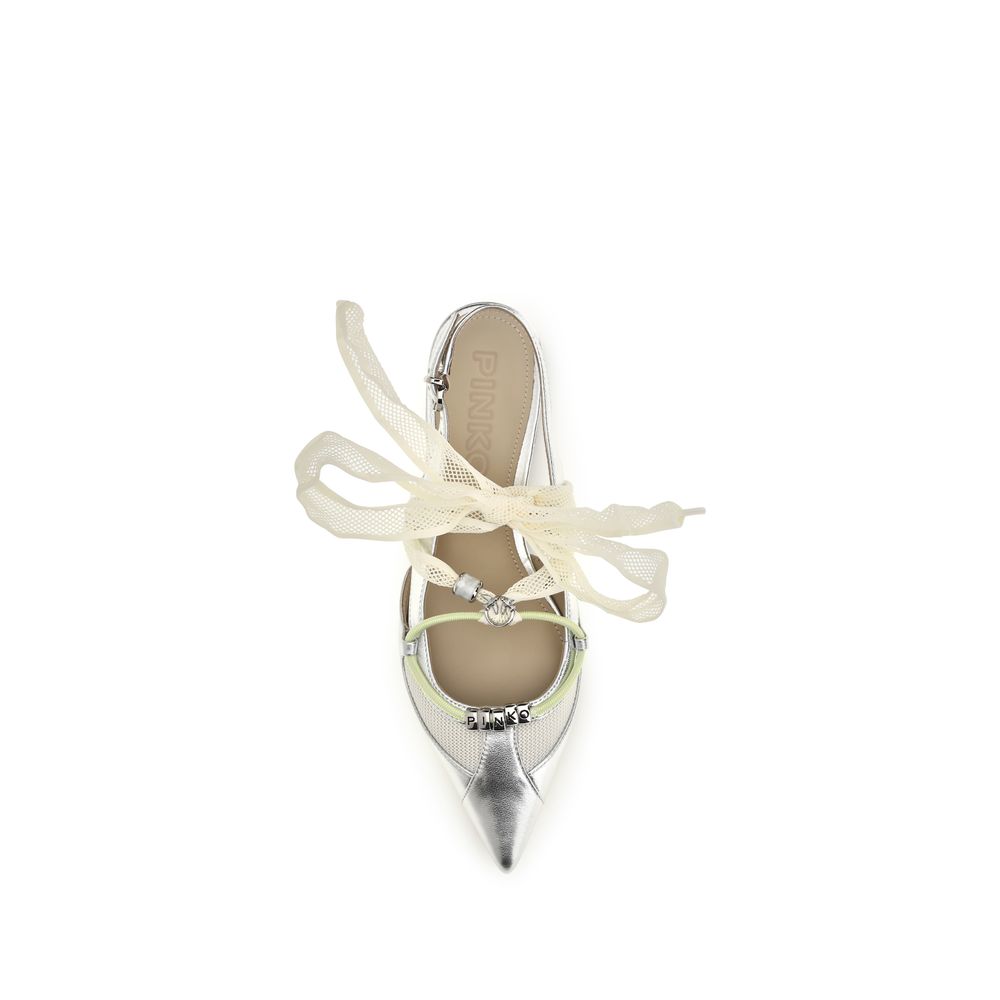 PINKO Gianira Silver Calf Leather Ballet Flats for Women