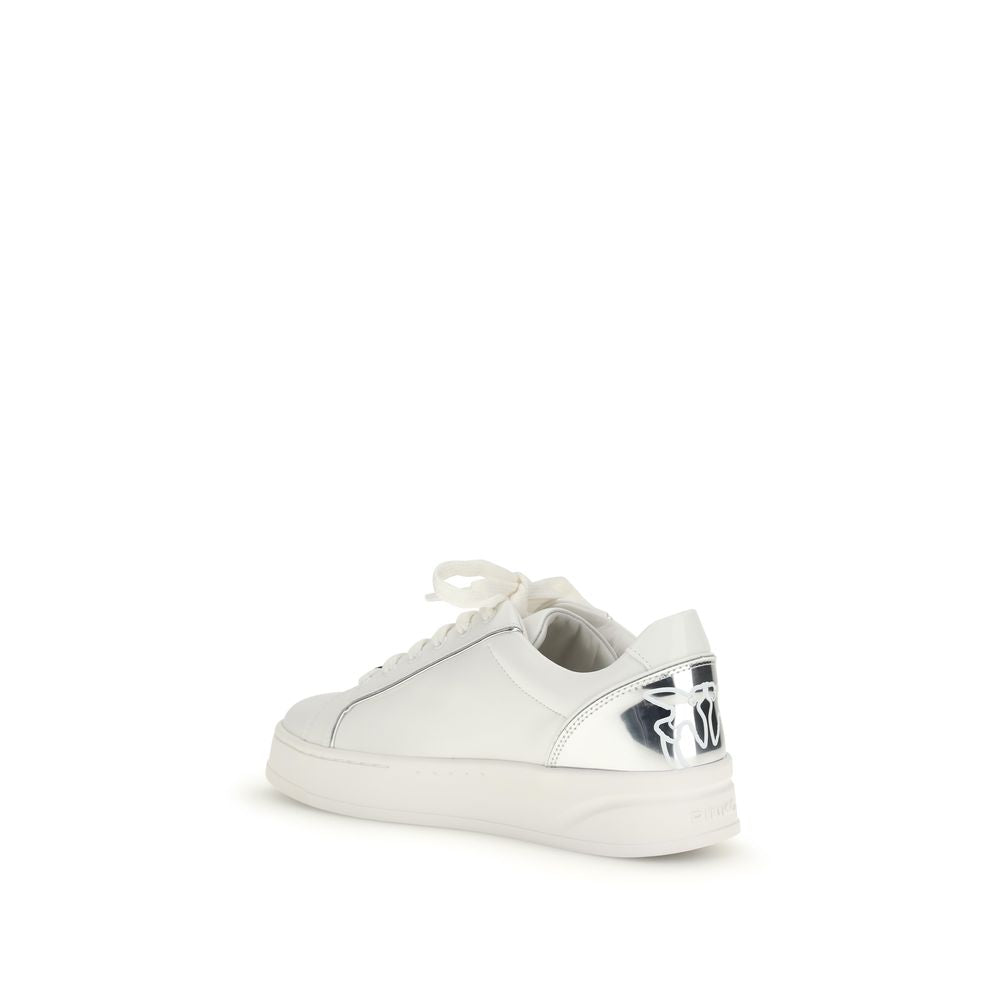 PINKO White Calf Leather Bos Taurus Low Top Sneakers