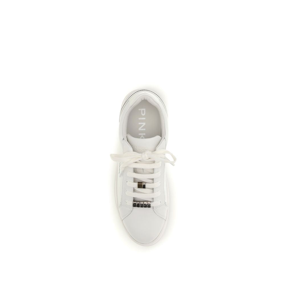 PINKO Iris White Calf Leather Low Top Sneakers