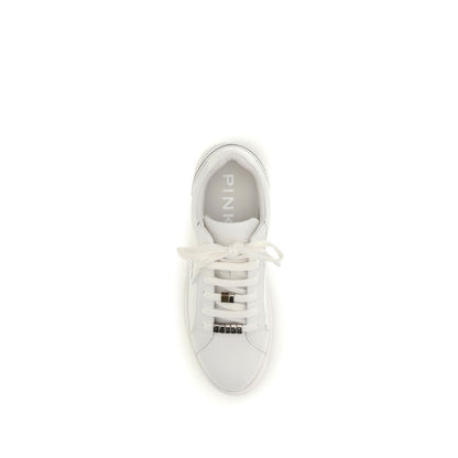 PINKO White Calf Leather Bos Taurus Low Top Sneakers