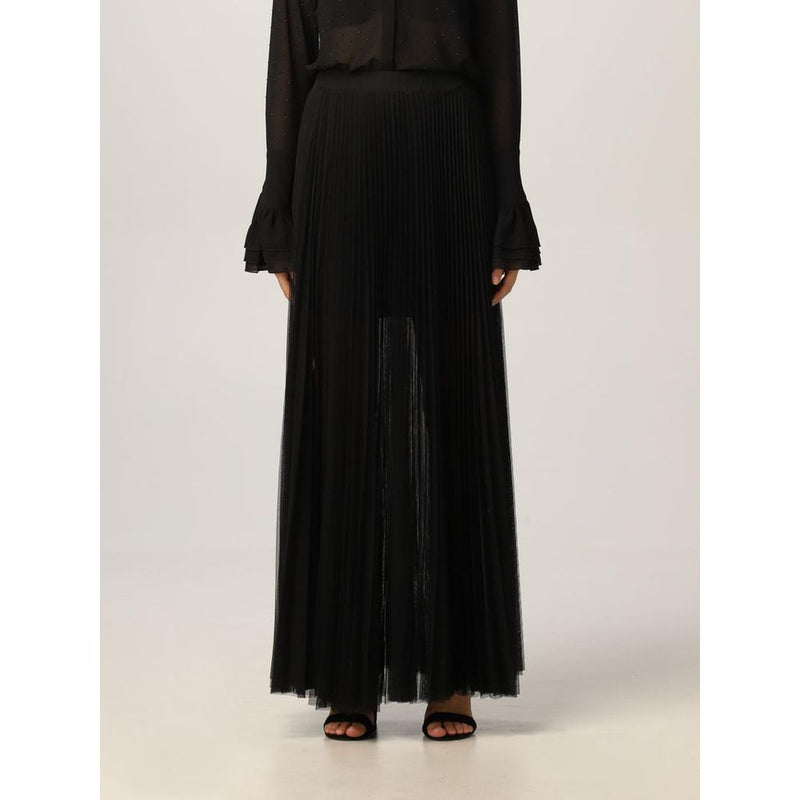 Patrizia Pepe Black Polyester Long Skirt - Elegant Nero Design