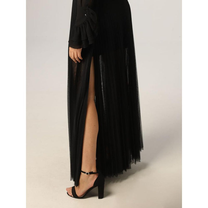 Patrizia Pepe Black Polyester Long Skirt - Elegant Nero Design