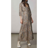 Patrizia Pepe Gold Silk Casual Dress with Animalier Print