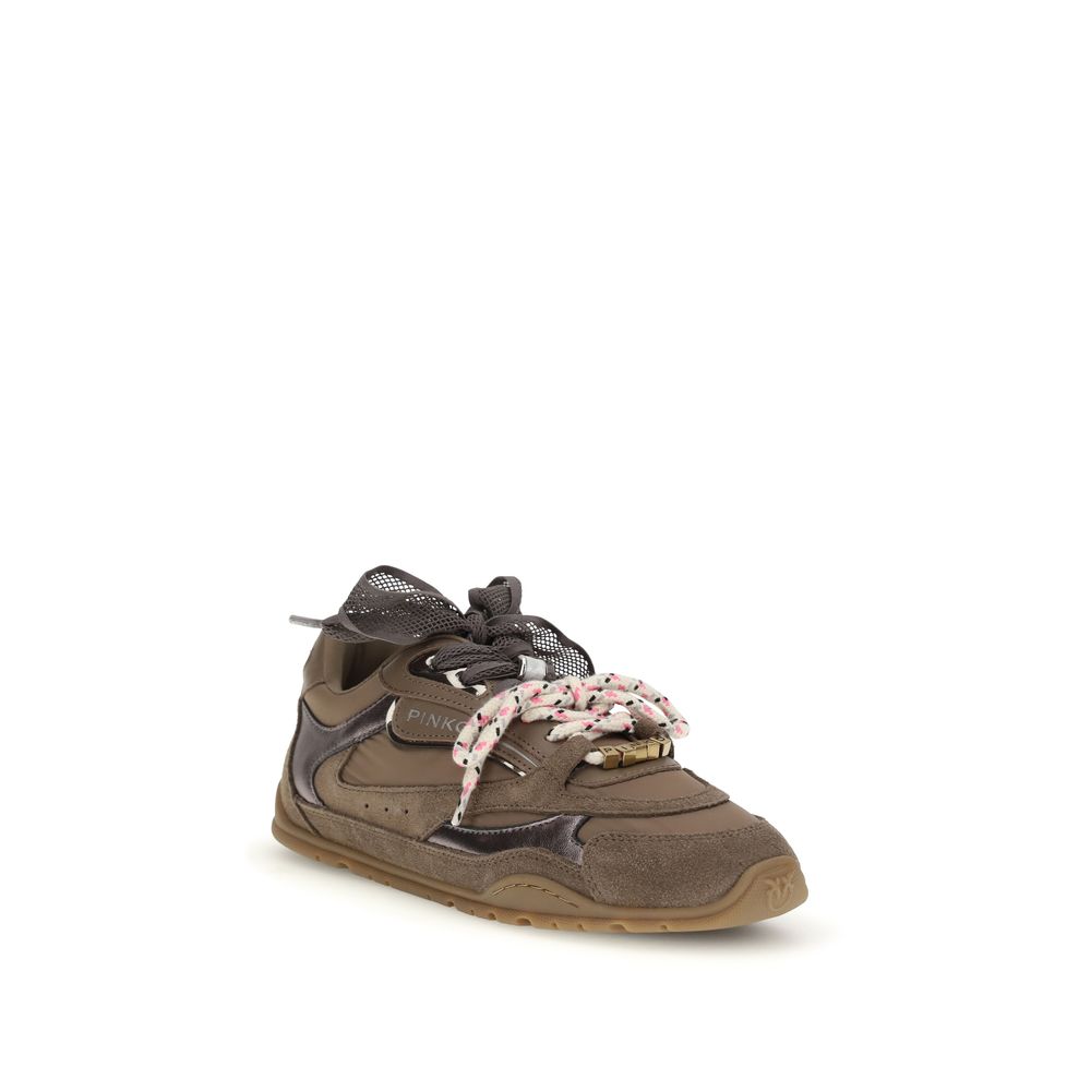 PINKO Brown Calf Leather Bos Taurus Chunky Sneakers