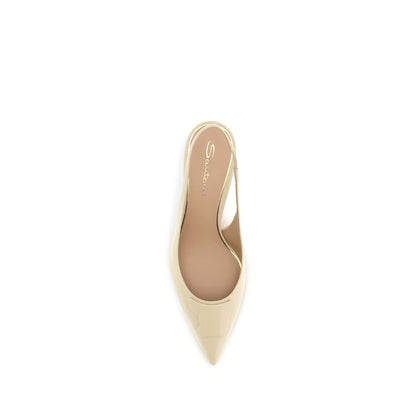 Santoni Beige Calf Leather Bos Taurus Mid Heel Pumps