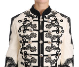 Veste baroque à motifs floraux noirs en laine blanche de Dolce &amp; Gabbana
