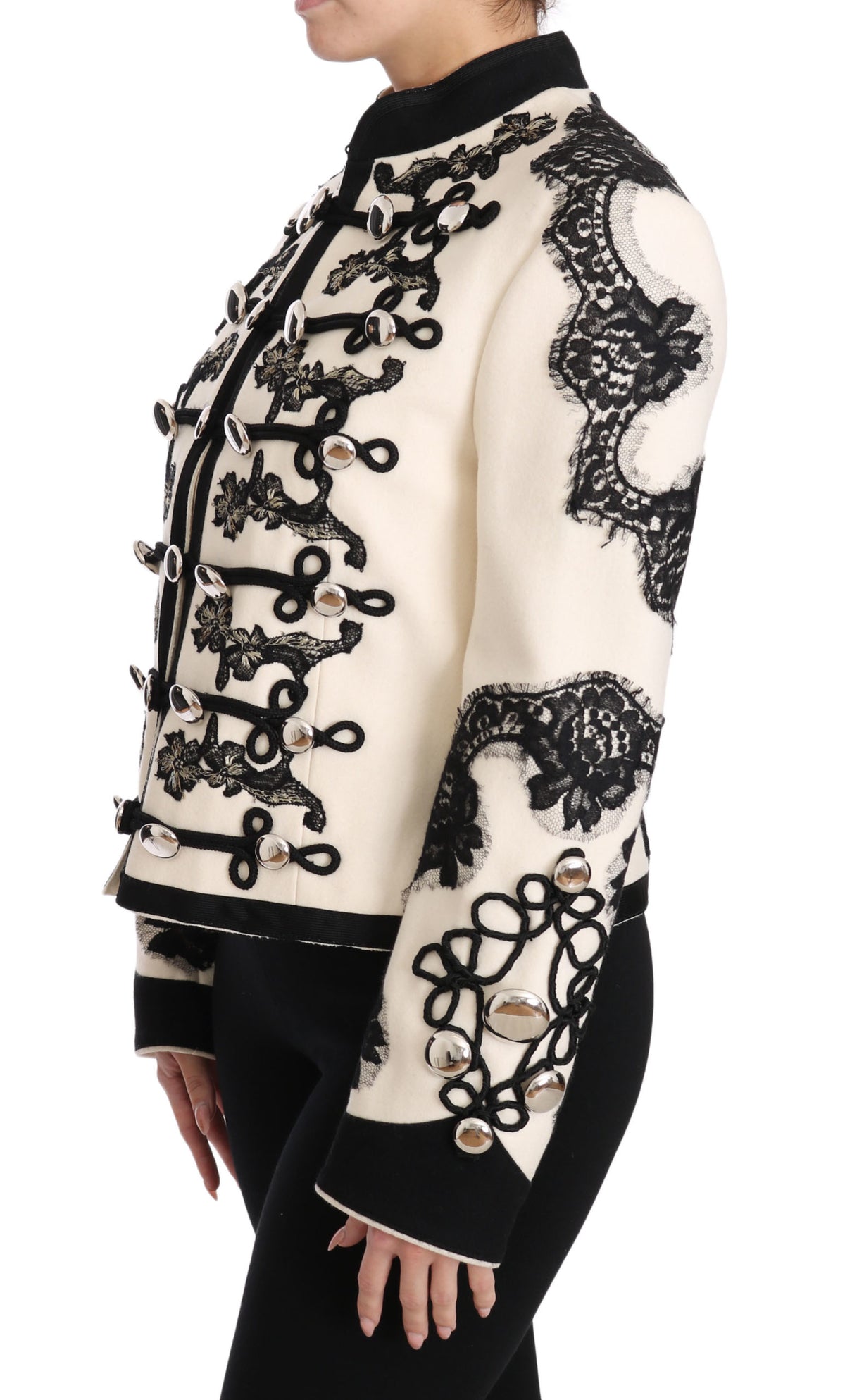 Veste baroque à motifs floraux noirs en laine blanche de Dolce &amp; Gabbana