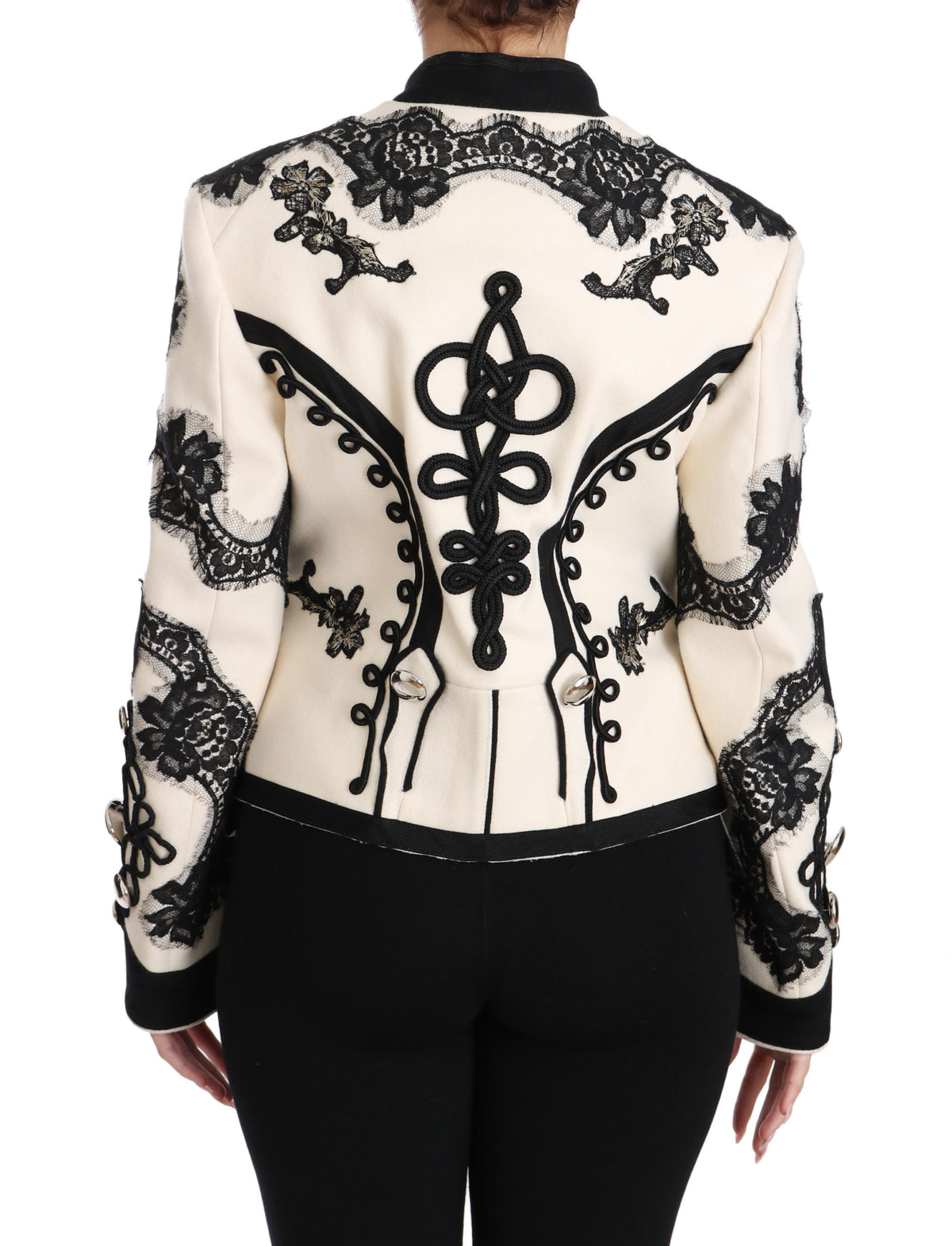 Veste baroque à motifs floraux noirs en laine blanche de Dolce &amp; Gabbana