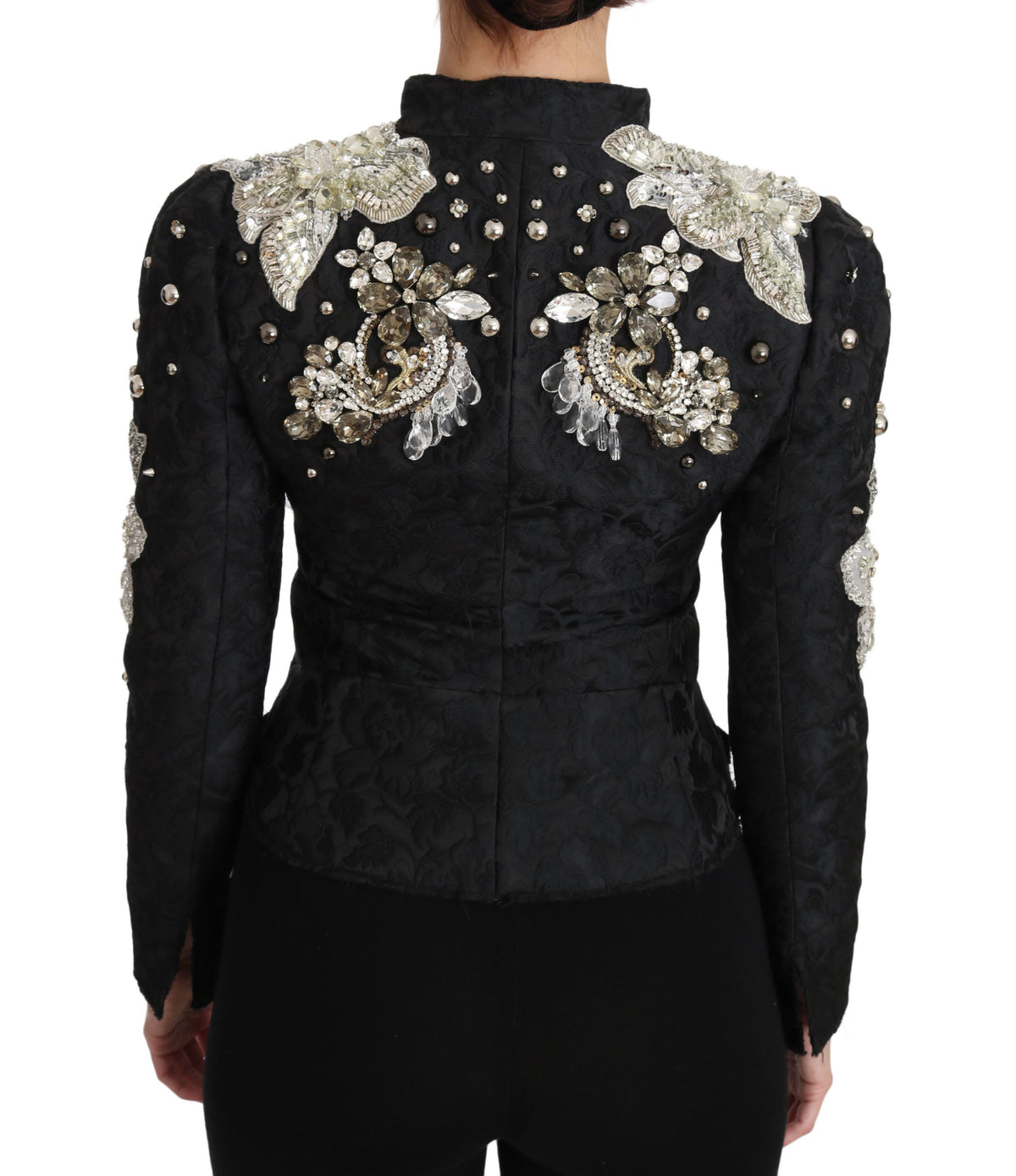 Dolce &amp; Gabbana veste jacquard noire à motifs floraux et cristaux