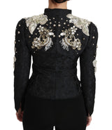 Dolce &amp; Gabbana veste jacquard noire à motifs floraux et cristaux