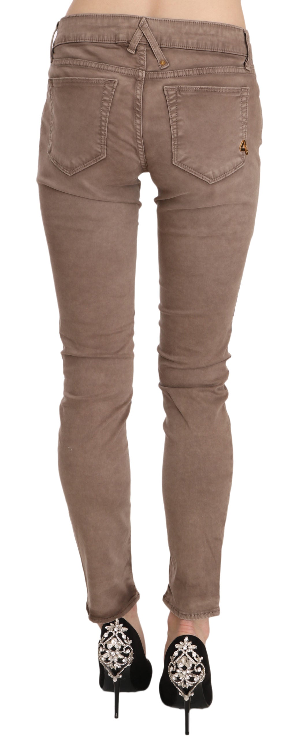 CYCLE Pantalon skinny taille basse, coupe ajustée, brun.