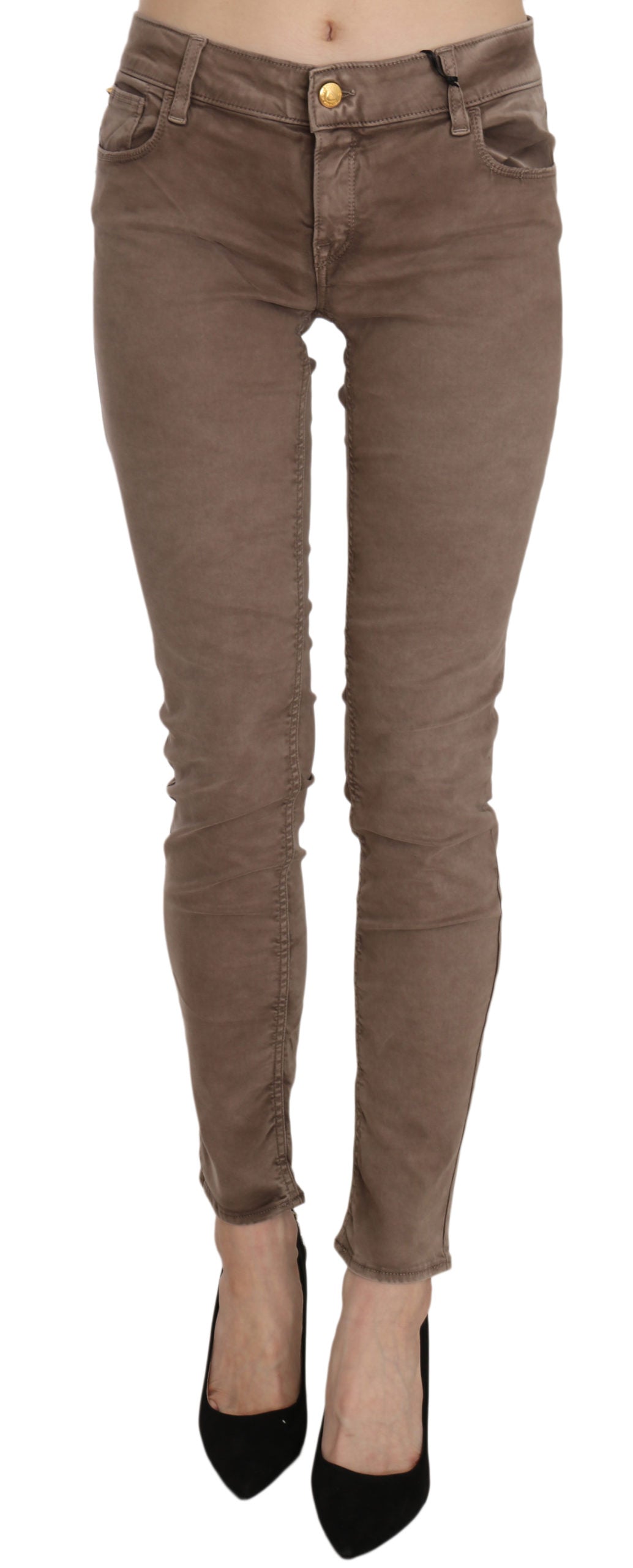 CYCLE Pantalon skinny taille basse, coupe ajustée, brun.