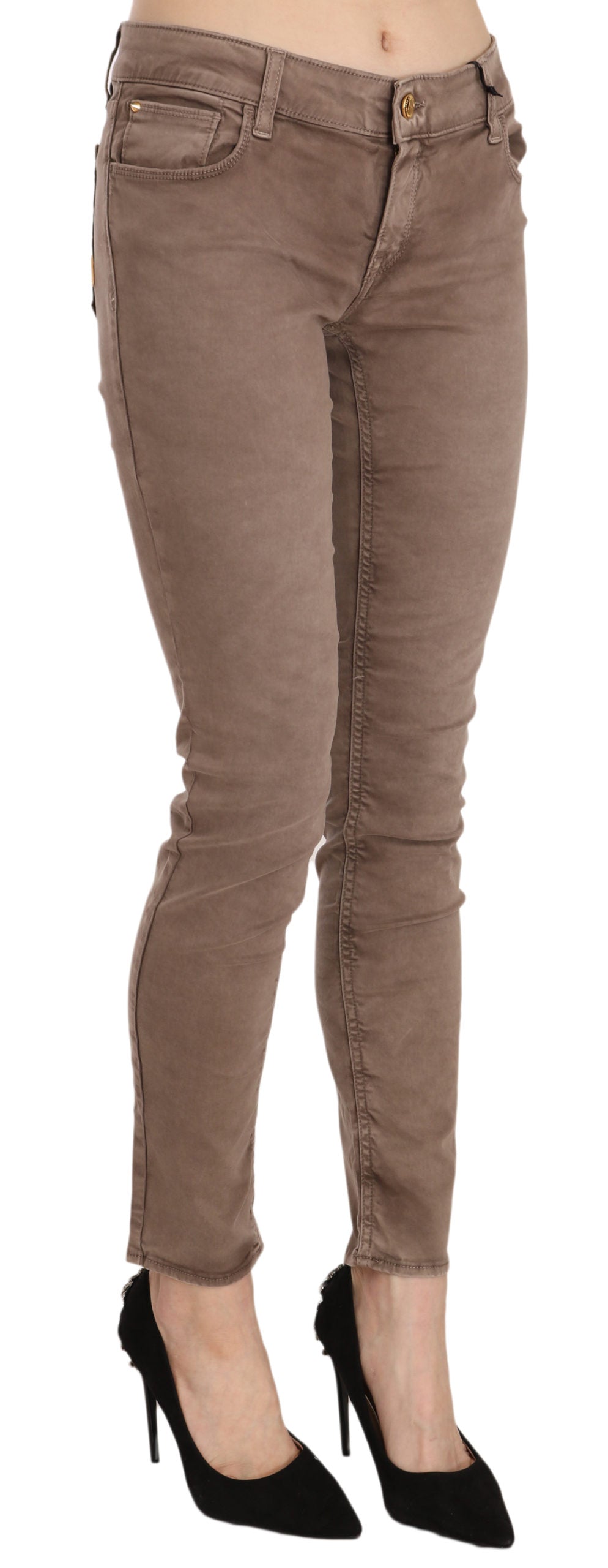 CYCLE Pantalon skinny taille basse, coupe ajustée, brun.