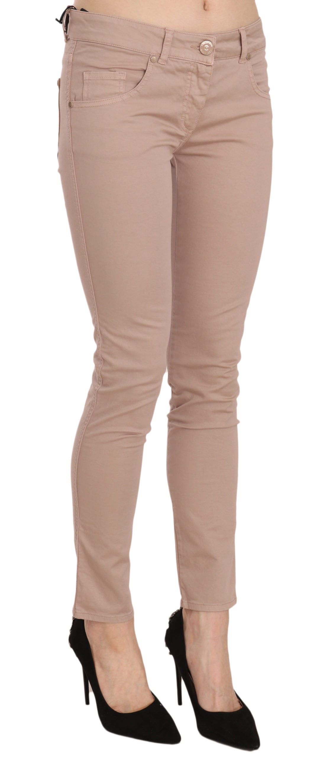 Pantalon skinny en coton brun taille basse et coupe ajustée de CRISTINAEFFE
