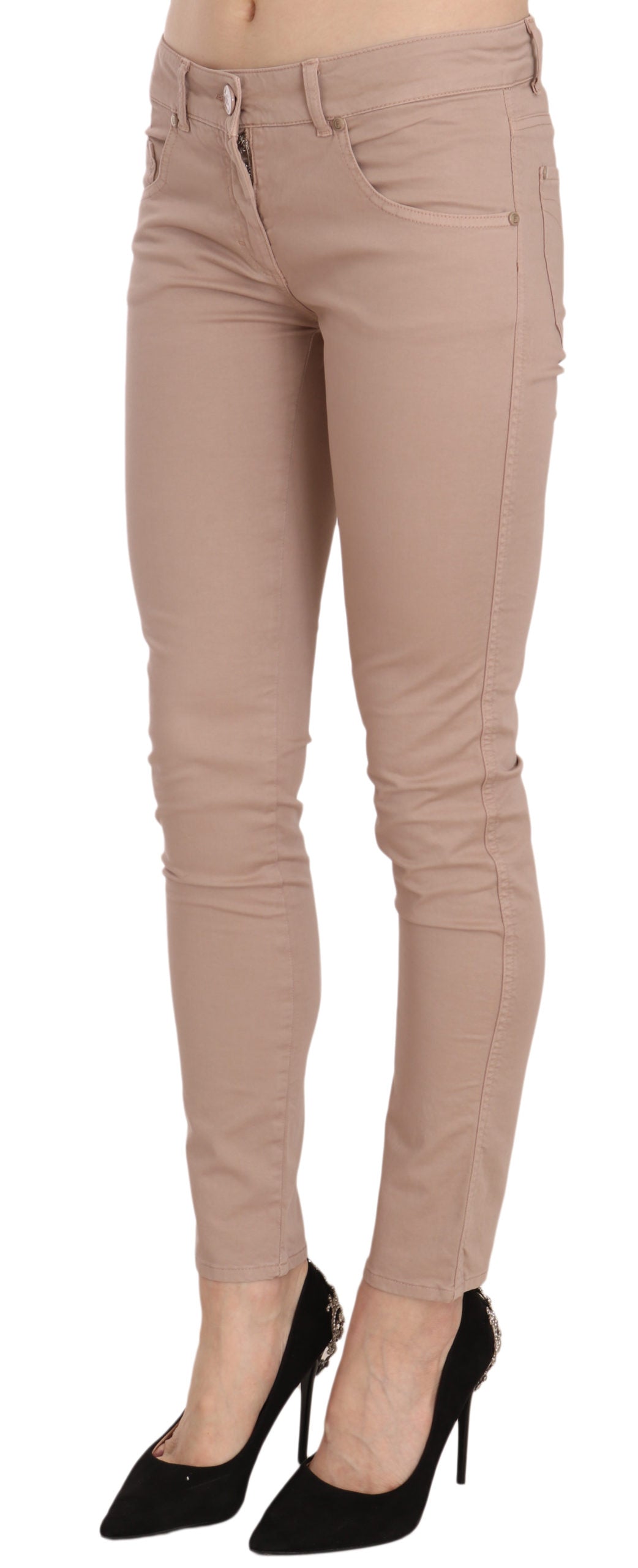 Pantalon skinny en coton brun taille basse et coupe ajustée de CRISTINAEFFE