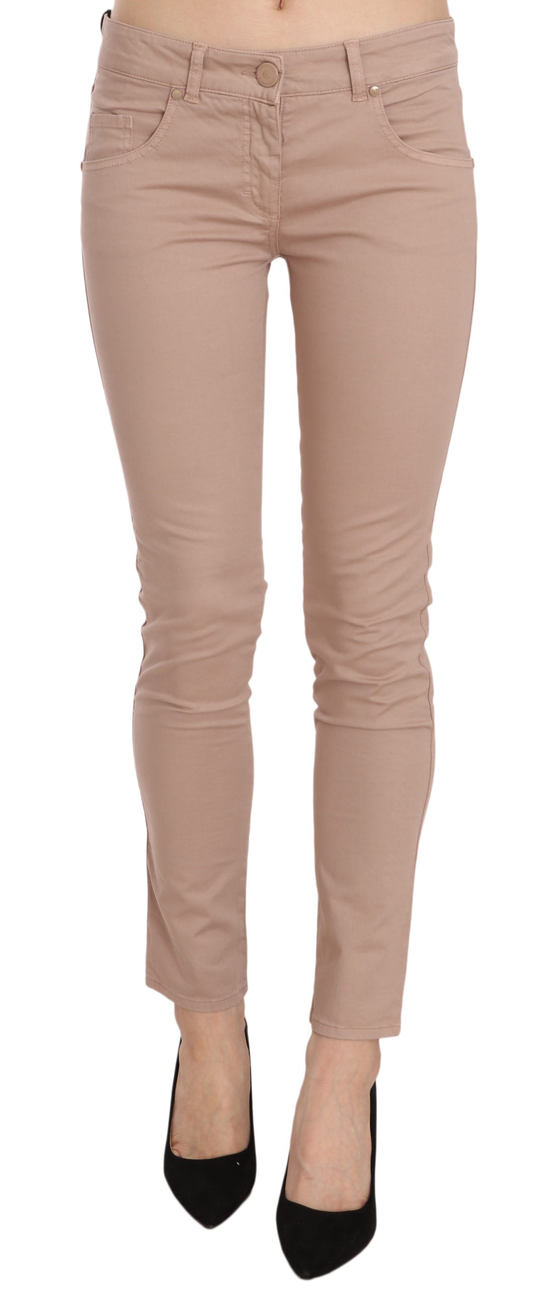 Pantalon skinny en coton brun taille basse et coupe ajustée de CRISTINAEFFE