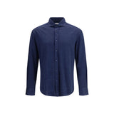 Brunello Cucinelli Blue Linen Dress Shirt for Men