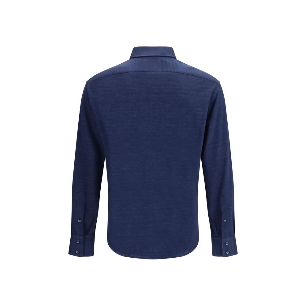 Brunello Cucinelli Blue Linen Dress Shirt for Men