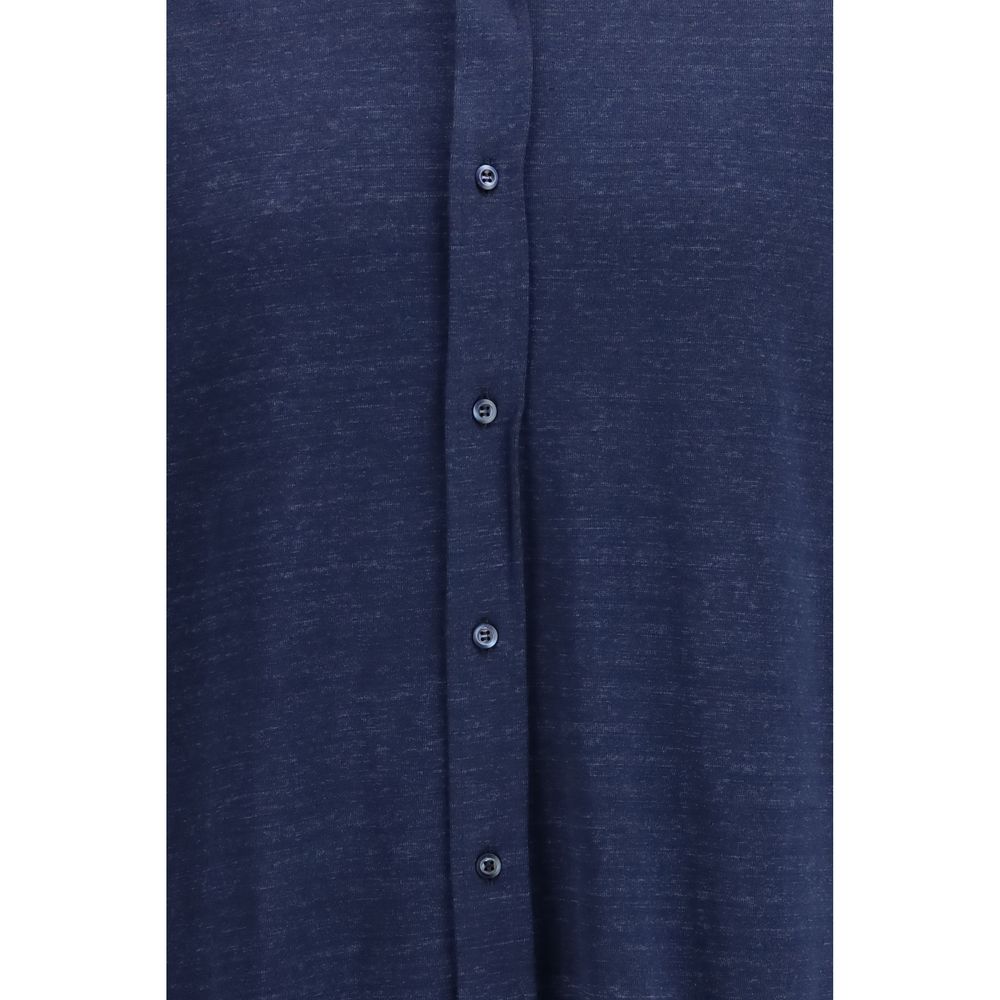 Brunello Cucinelli Blue Linen Dress Shirt for Men