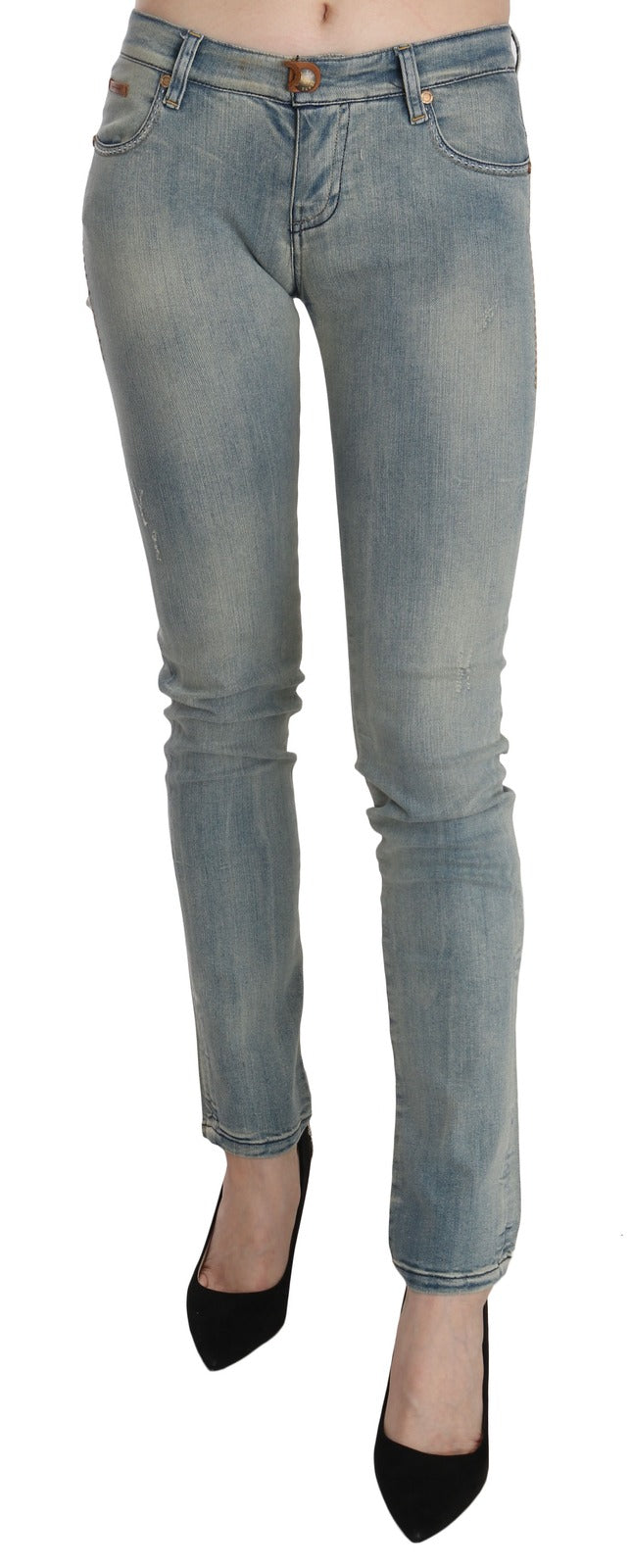 PLEIN SUD JENIUS Light Blue Washed Mid Waist Skinny Jeans
