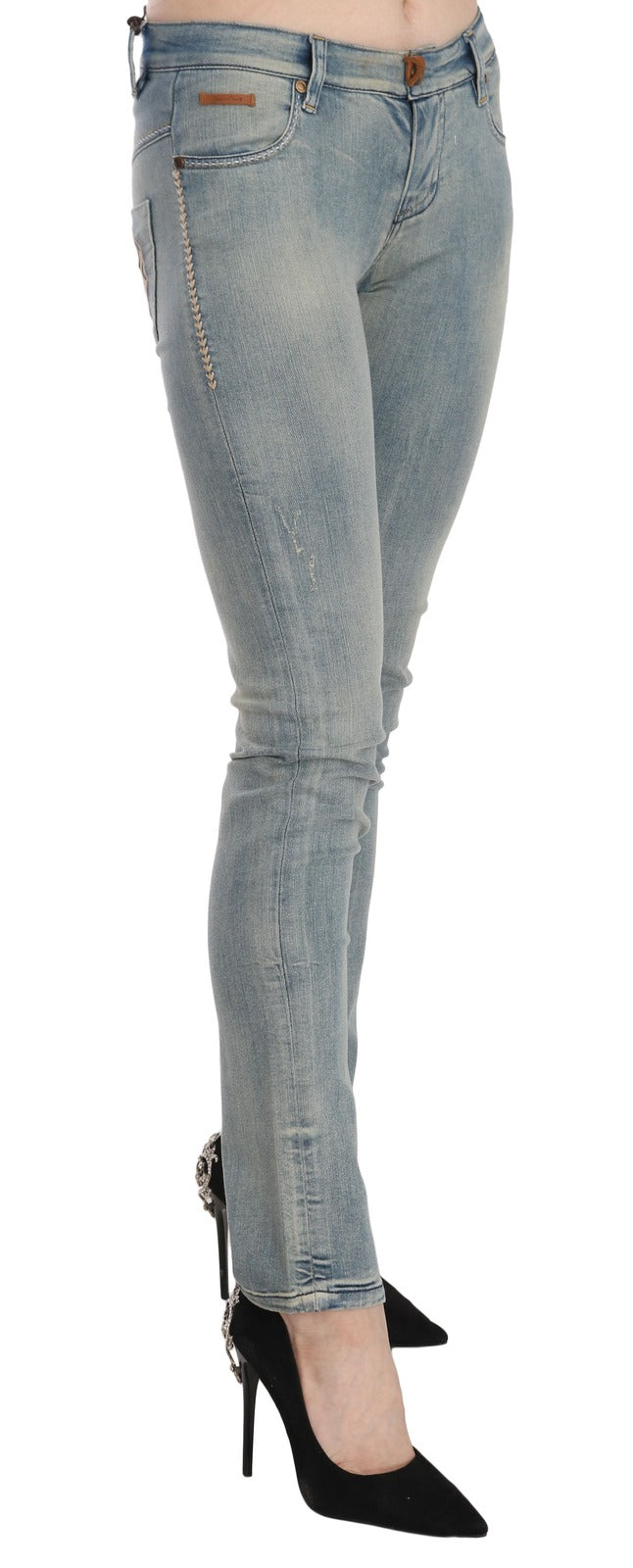 PLEIN SUD JENIUS Light Blue Washed Mid Waist Skinny Jeans