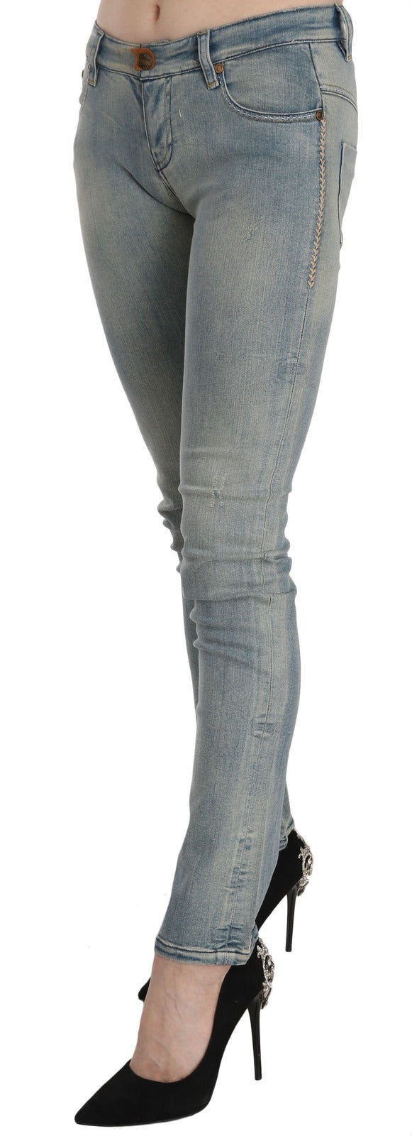 PLEIN SUD JENIUS Light Blue Washed Mid Waist Skinny Jeans