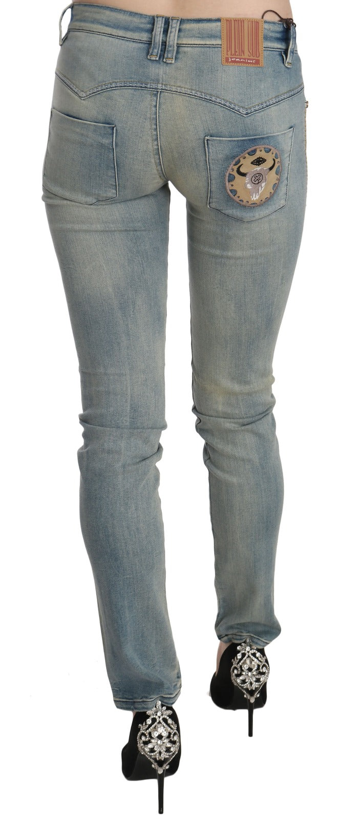 PLEIN SUD JENIUS Light Blue Washed Mid Waist Skinny Jeans