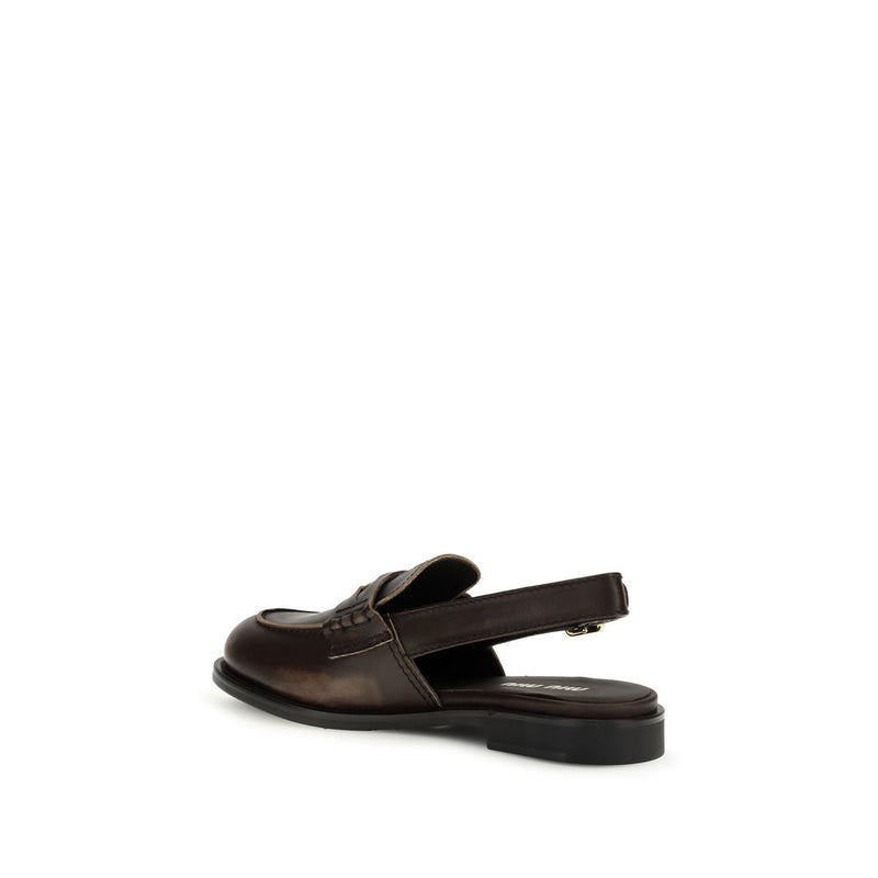 Miu Miu Brown Calf Leather Bos Taurus Slip-On Loafers
