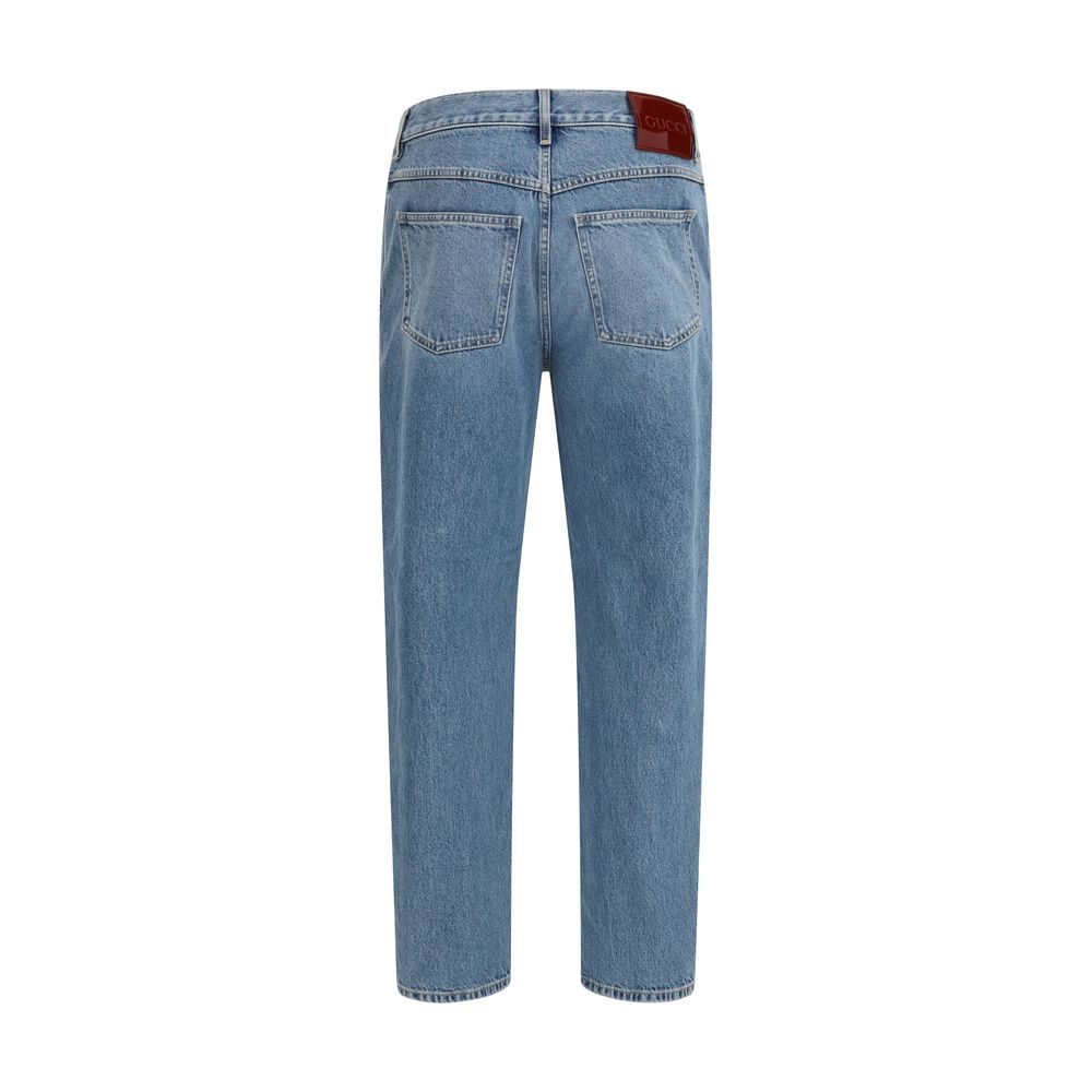 Jean slim en coton bleu clair Gucci